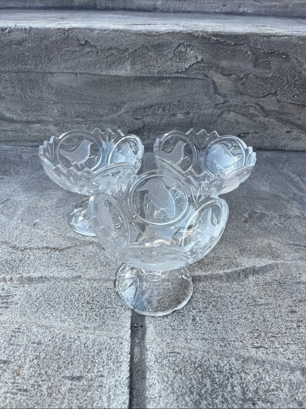 Craft Clear Glass Pedestal Dessert Bowls with Bird Medallion Design - Clear